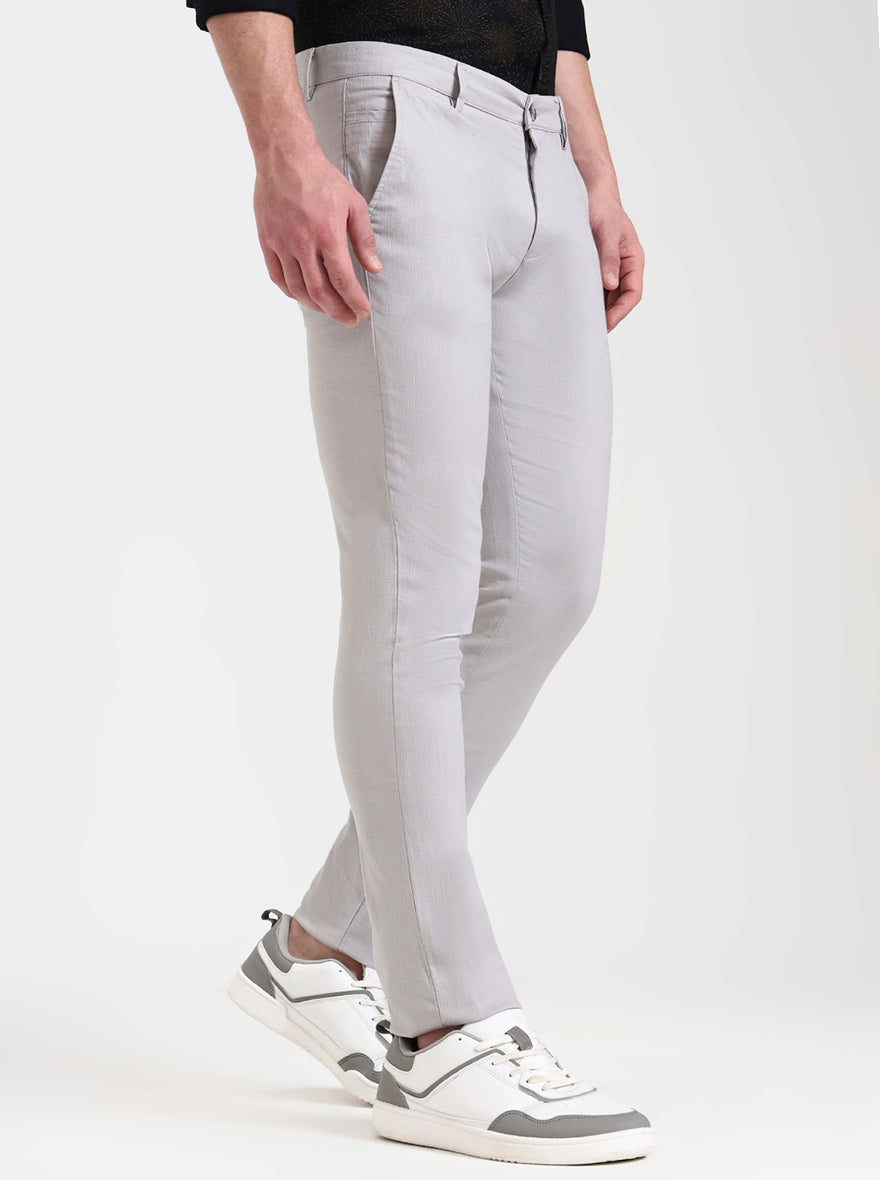 Light Grey Printed Super Slim Fit Casual Trouser | Greenfibre