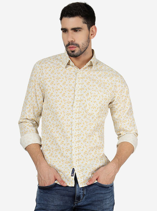 Yellow Printed Slim Fit Casual Shirt | Greenfibre