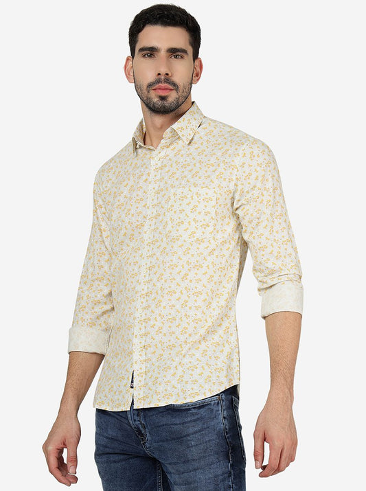 Yellow Printed Slim Fit Casual Shirt | Greenfibre
