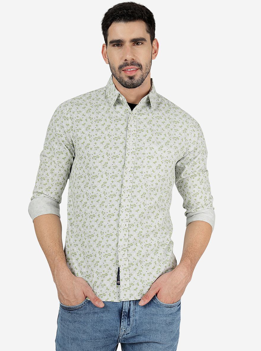 Green Printed Slim Fit Casual Shirt | Greenfibre