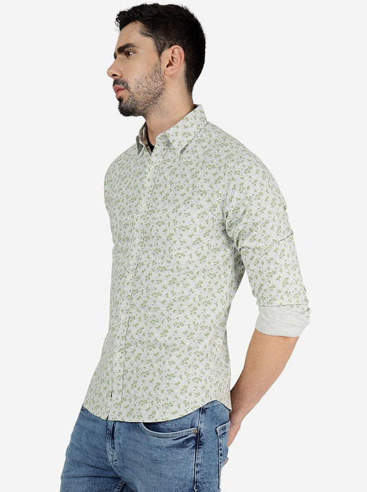 Green Printed Slim Fit Casual Shirt | Greenfibre