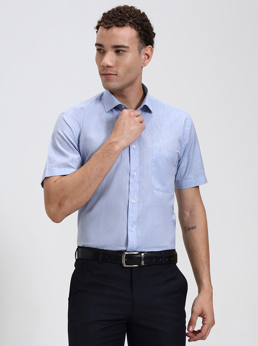 Blue Solid Regular Fit Formal Shirt | Greenfibre