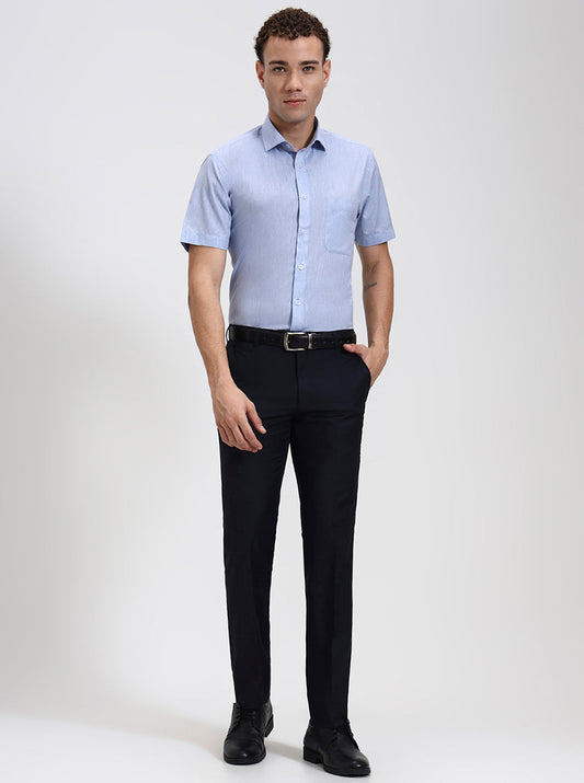 Blue Solid Regular Fit Formal Shirt | Greenfibre