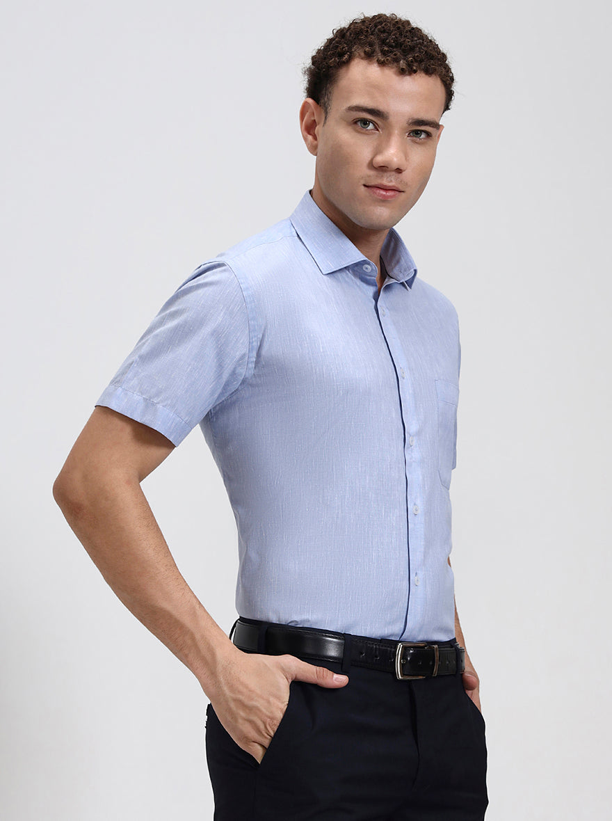Blue Solid Regular Fit Formal Shirt | Greenfibre