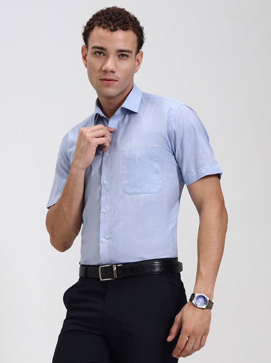 Blue Solid Regular Fit Formal Shirt | Greenfibre