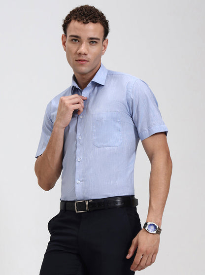 Blue Solid Regular Fit Formal Shirt | Greenfibre