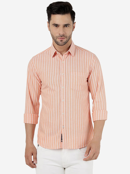 Orange Striped Slim Fit Casual Shirt | Greenfibre