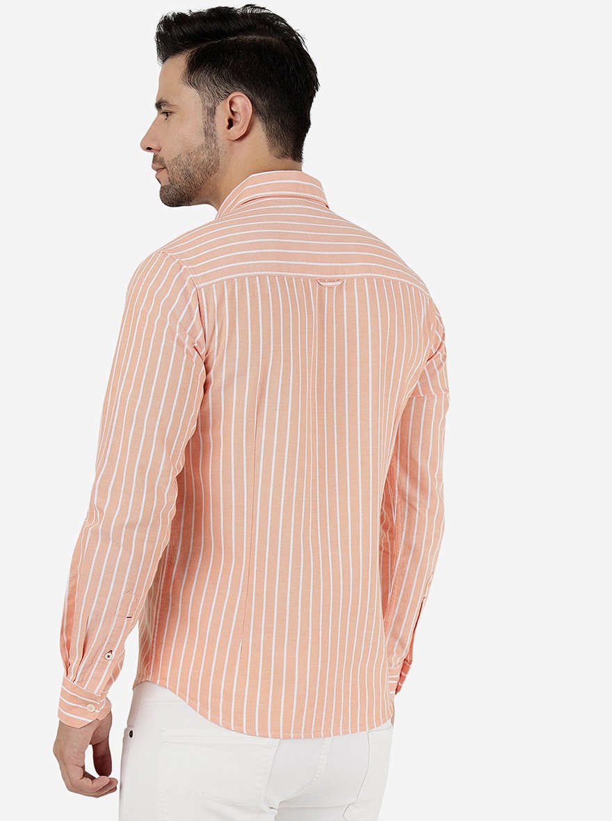 Orange Striped Slim Fit Casual Shirt | Greenfibre