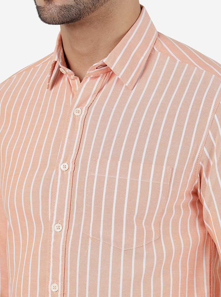 Orange Striped Slim Fit Casual Shirt | Greenfibre