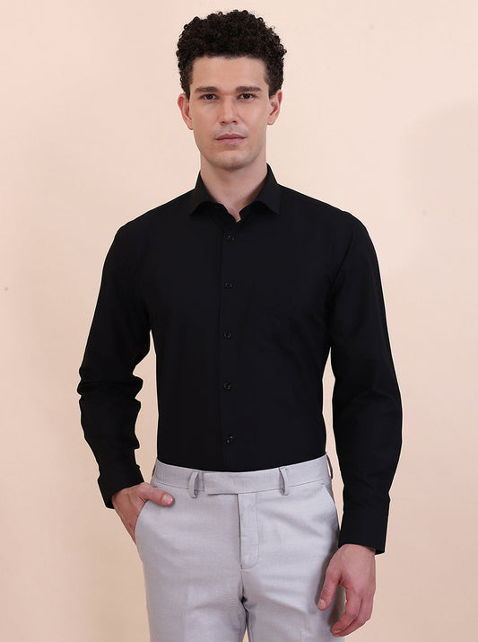 Black Solid Regular Fit Formal Shirt | Greenfibre