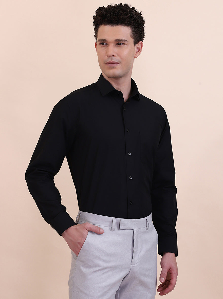 Black Solid Regular Fit Formal Shirt | Greenfibre