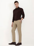 Khaki Solid Slim Fit Formal Trouser | Greenfibre