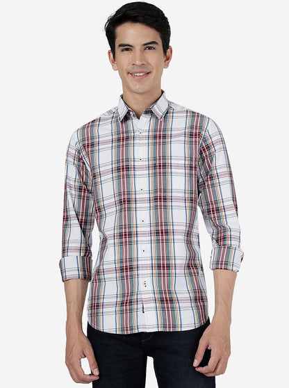 Red Checked Slim Fit Casual Shirt | Greenfibre