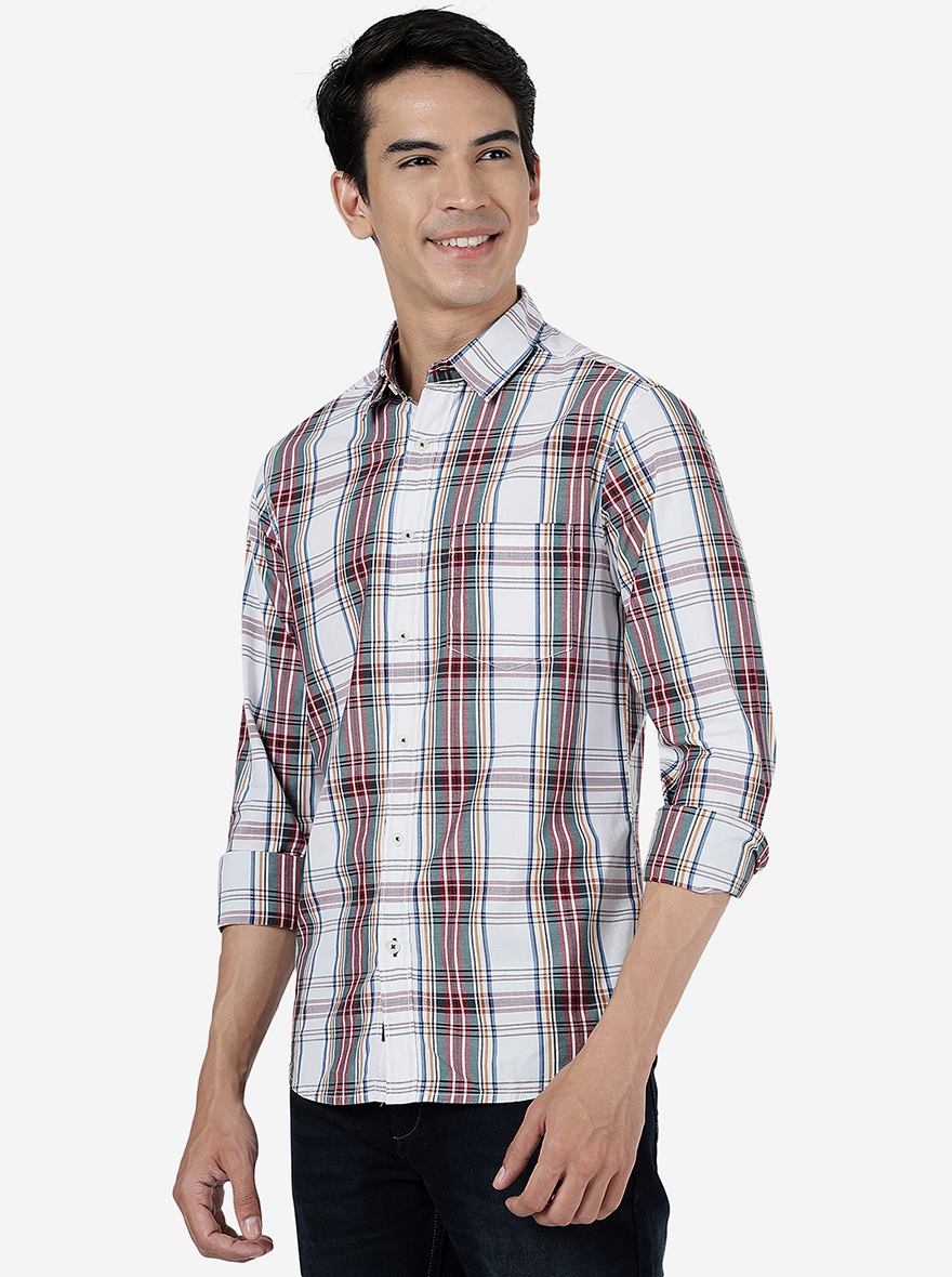 Red Checked Slim Fit Casual Shirt | Greenfibre