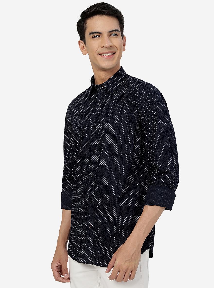 Navy Blue Printed Smart Fit Semi Casual Shirt | Greenfibre