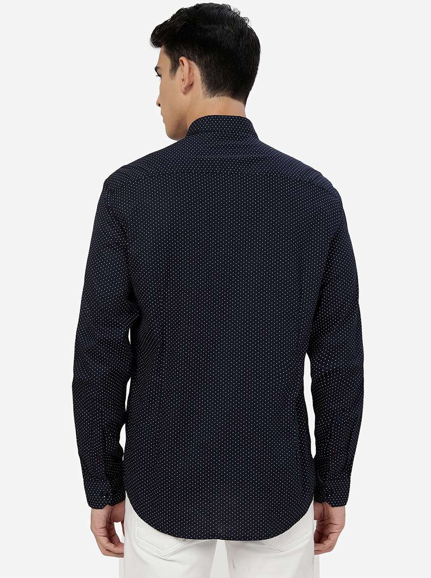 Navy Blue Printed Smart Fit Semi Casual Shirt | Greenfibre