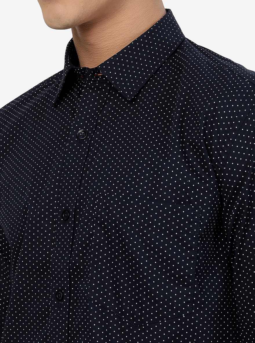 Navy Blue Printed Smart Fit Semi Casual Shirt | Greenfibre