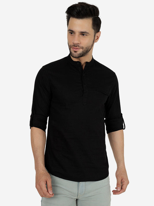 Black Solid Slim Fit Semi Casual Shirt | Greenfibre