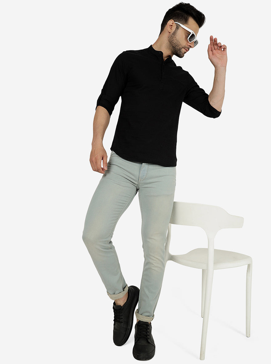 Black Solid Slim Fit Semi Casual Shirt | Greenfibre