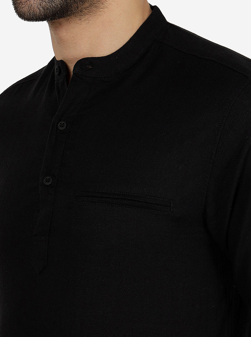 Black Solid Slim Fit Semi Casual Shirt | Greenfibre