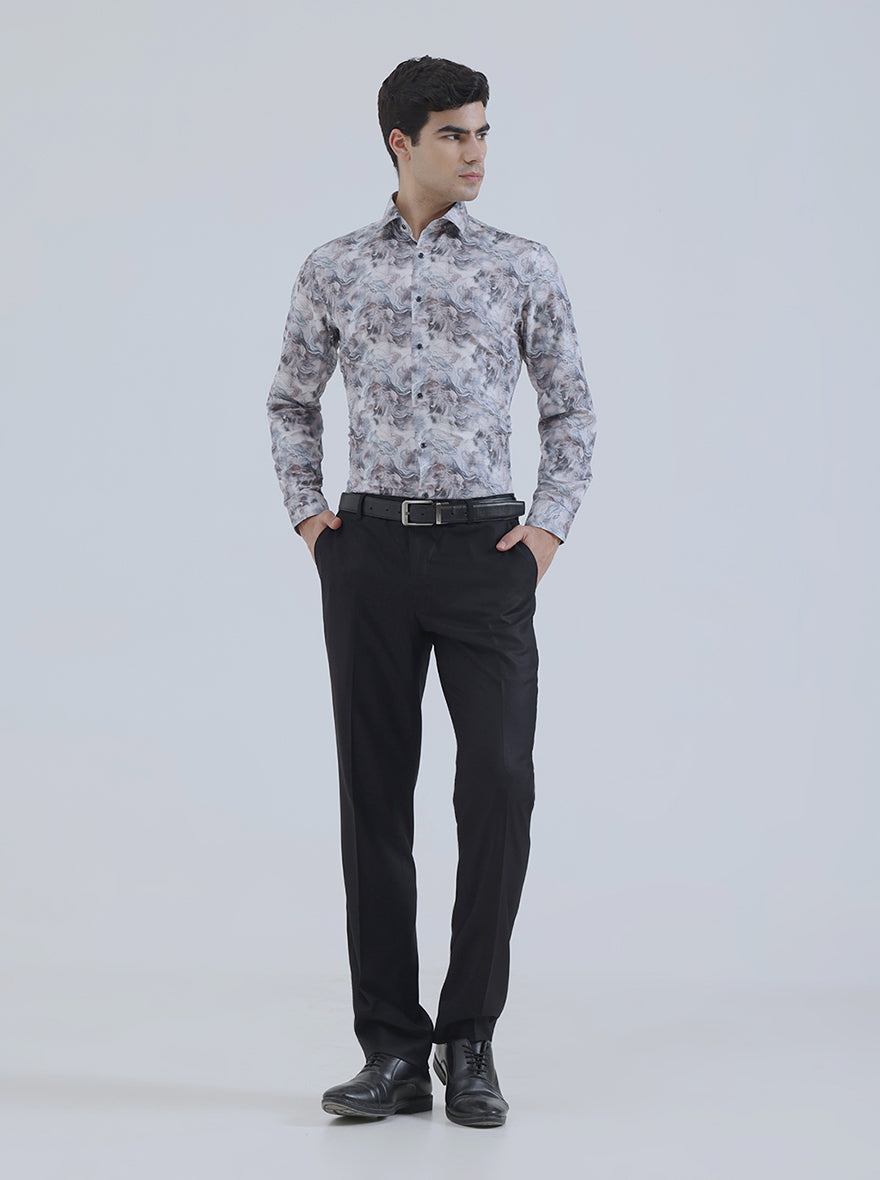Cream & Brown Printed Slim Fit Party Wear Shirt | Greenfibre