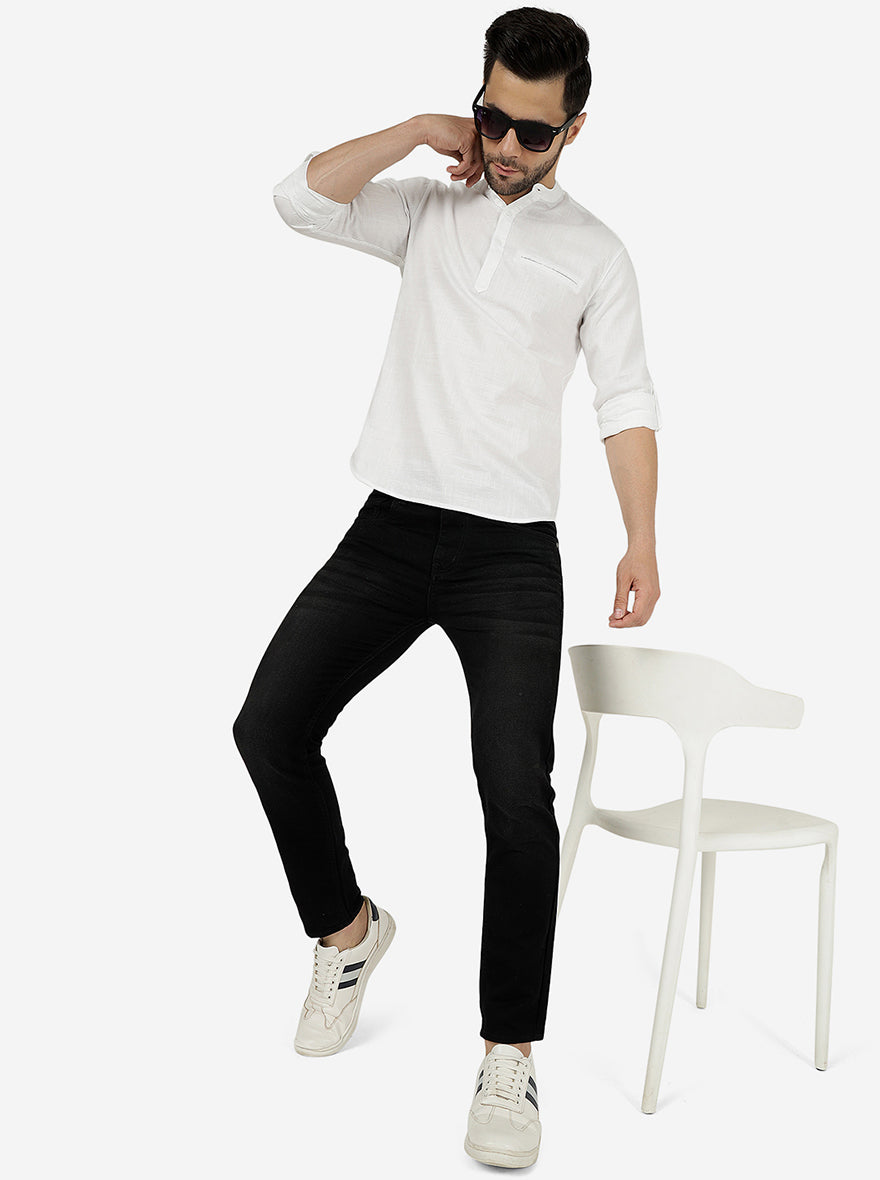 White Solid Slim Fit Semi Casual Shirt | Greenfibre