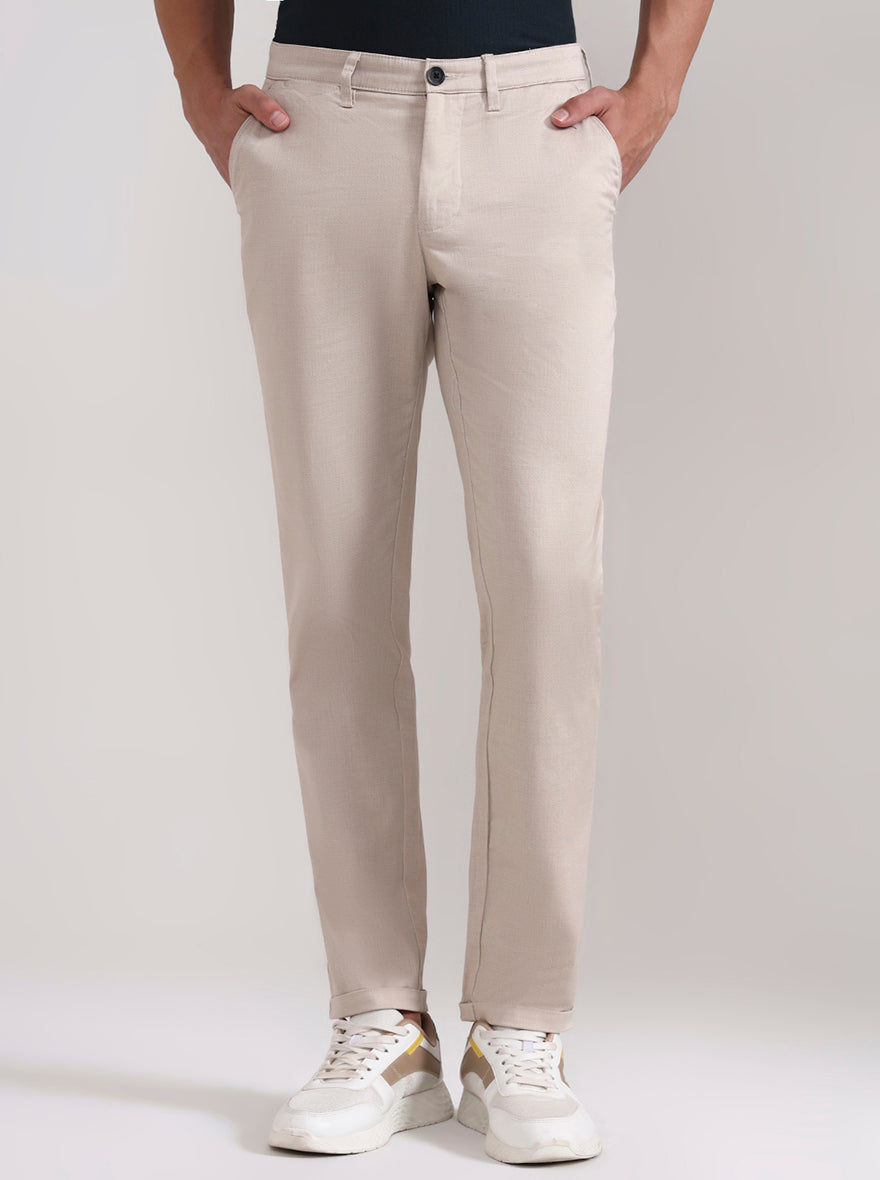 Khaki Solid Neo Fit Casual Trouser | Greenfibre