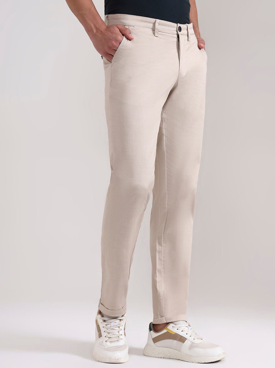 Khaki Solid Neo Fit Casual Trouser | Greenfibre
