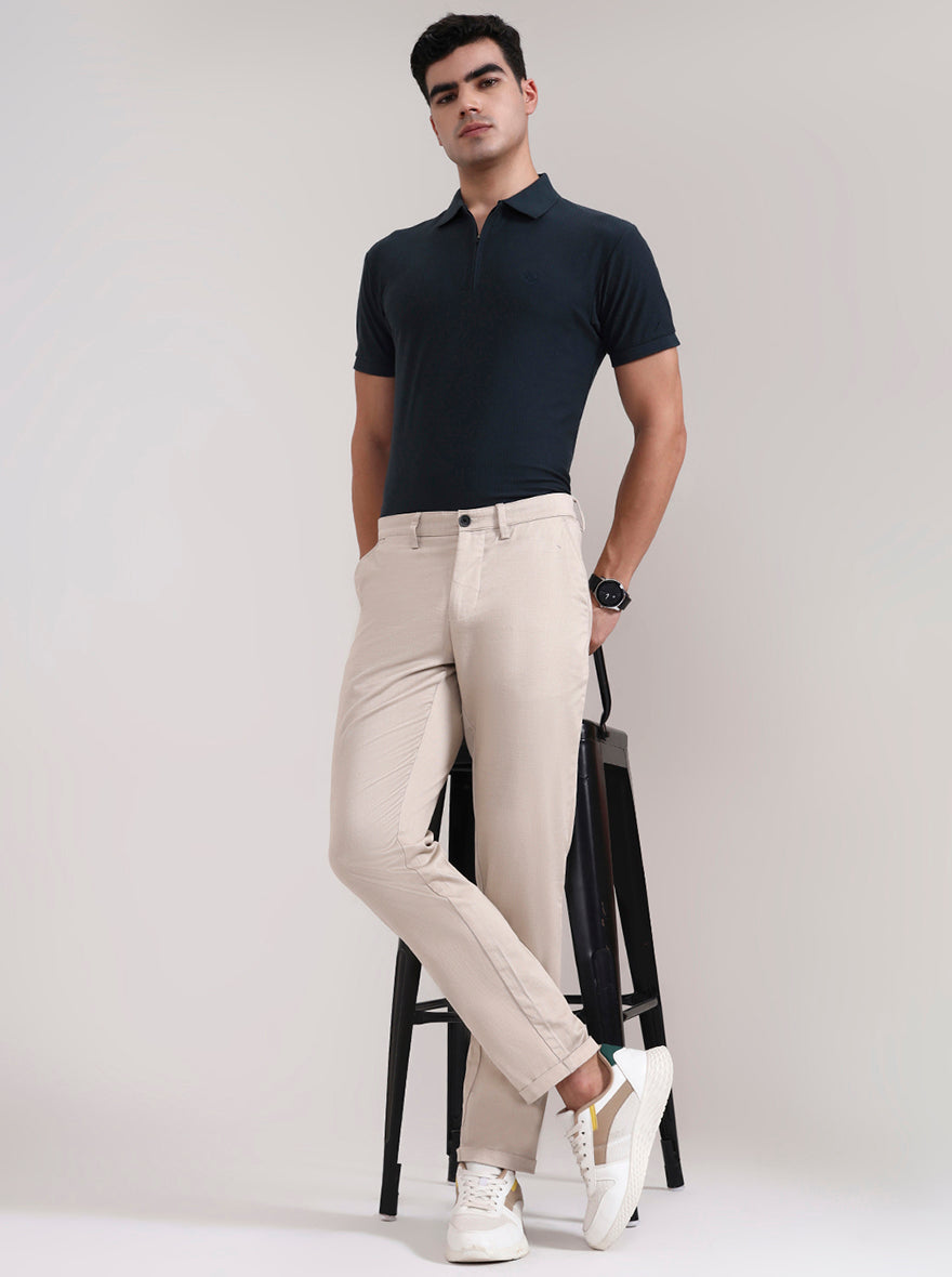 Khaki Solid Neo Fit Casual Trouser | Greenfibre