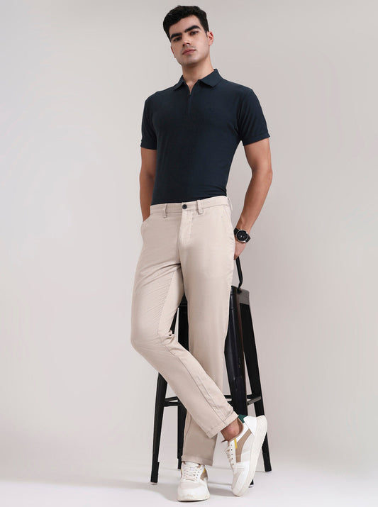 Khaki Solid Neo Fit Casual Trouser | Greenfibre