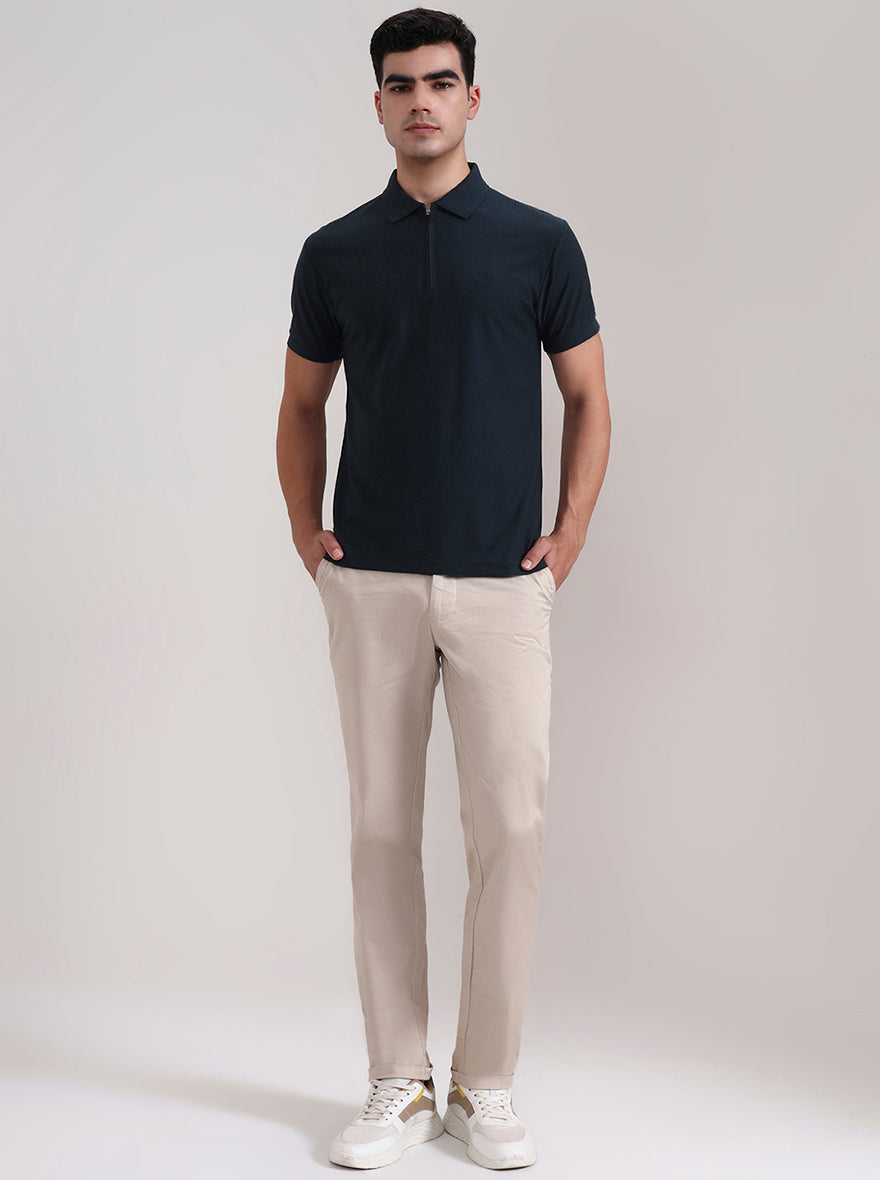 Khaki Solid Neo Fit Casual Trouser | Greenfibre