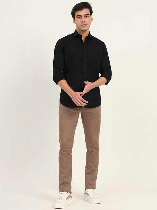 Black Solid Slim Fit Semi Casual Shirt | Greenfibre