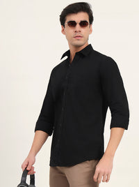 Black Solid Slim Fit Semi Casual Shirt | Greenfibre