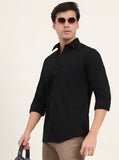 Black Solid Slim Fit Semi Casual Shirt | Greenfibre