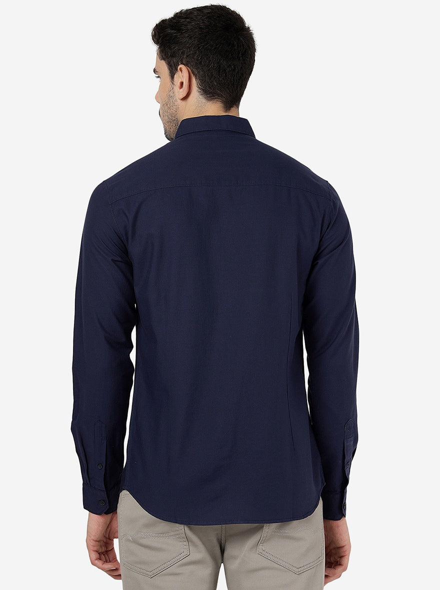 Navy Blue Striped Slim Fit Casual Shirt | Greenfibre