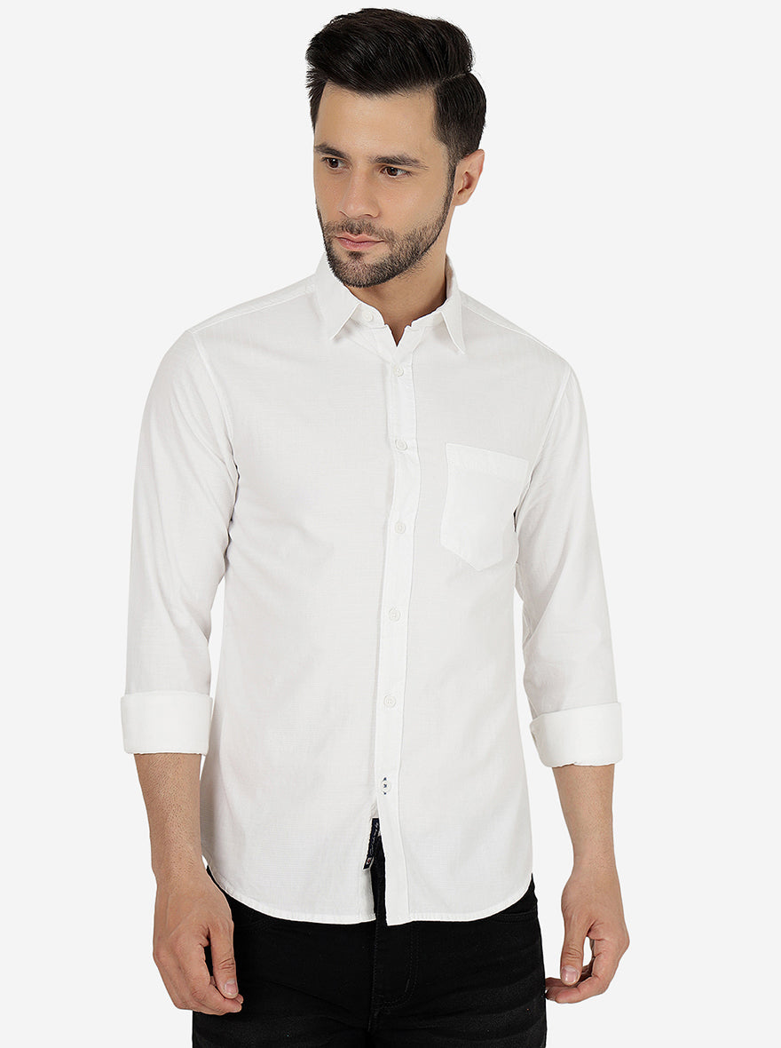 White Solid Slim Fit Casual Shirt | Greenfibre