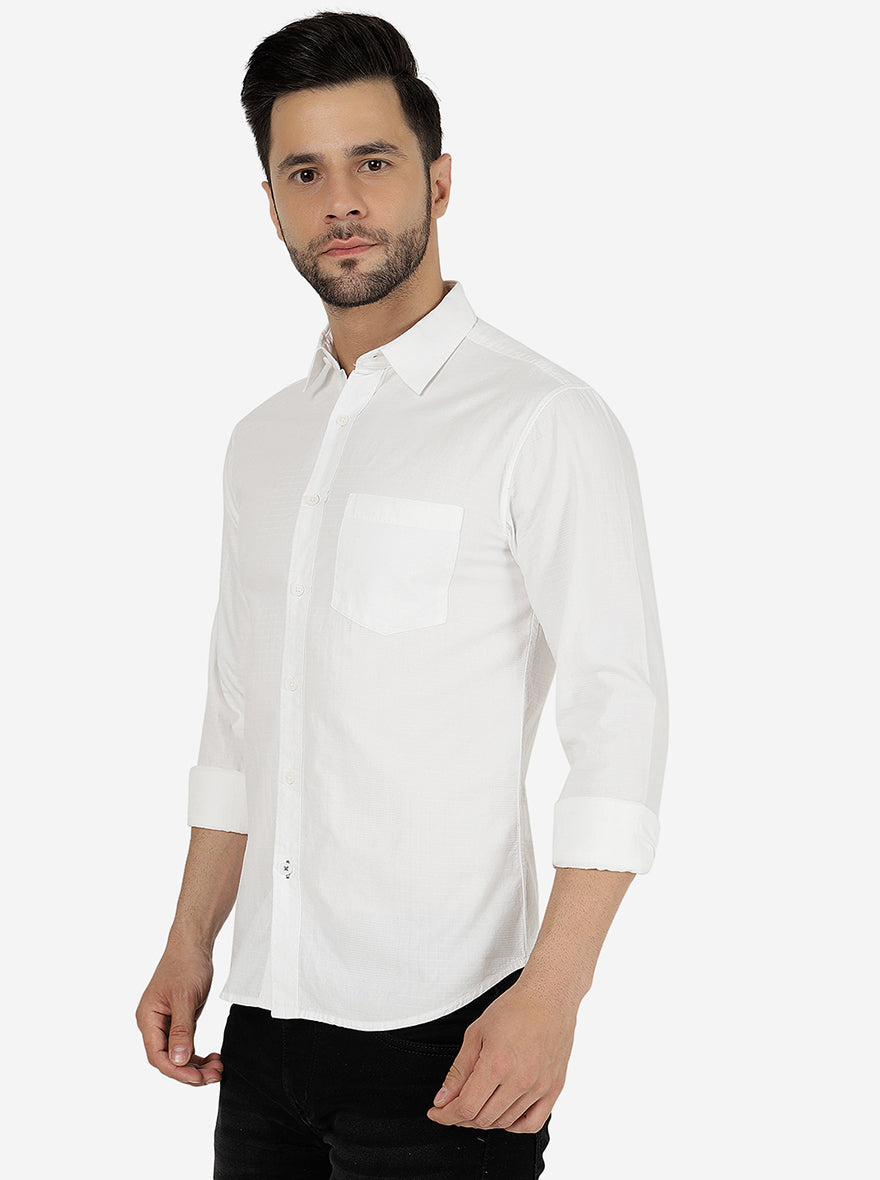 White Solid Slim Fit Casual Shirt | Greenfibre