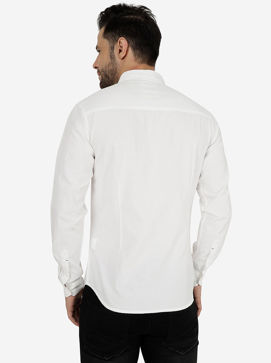 White Solid Slim Fit Casual Shirt | Greenfibre