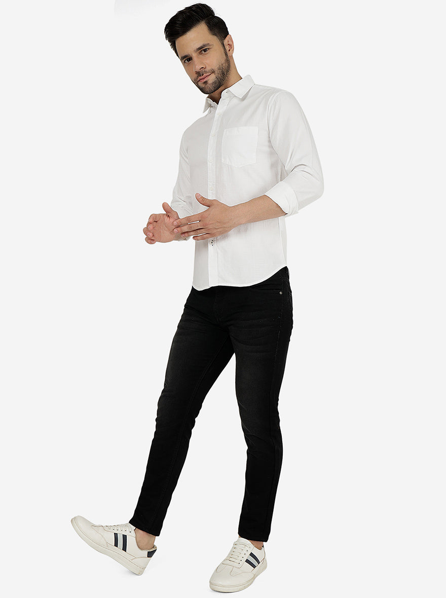 White Solid Slim Fit Casual Shirt | Greenfibre