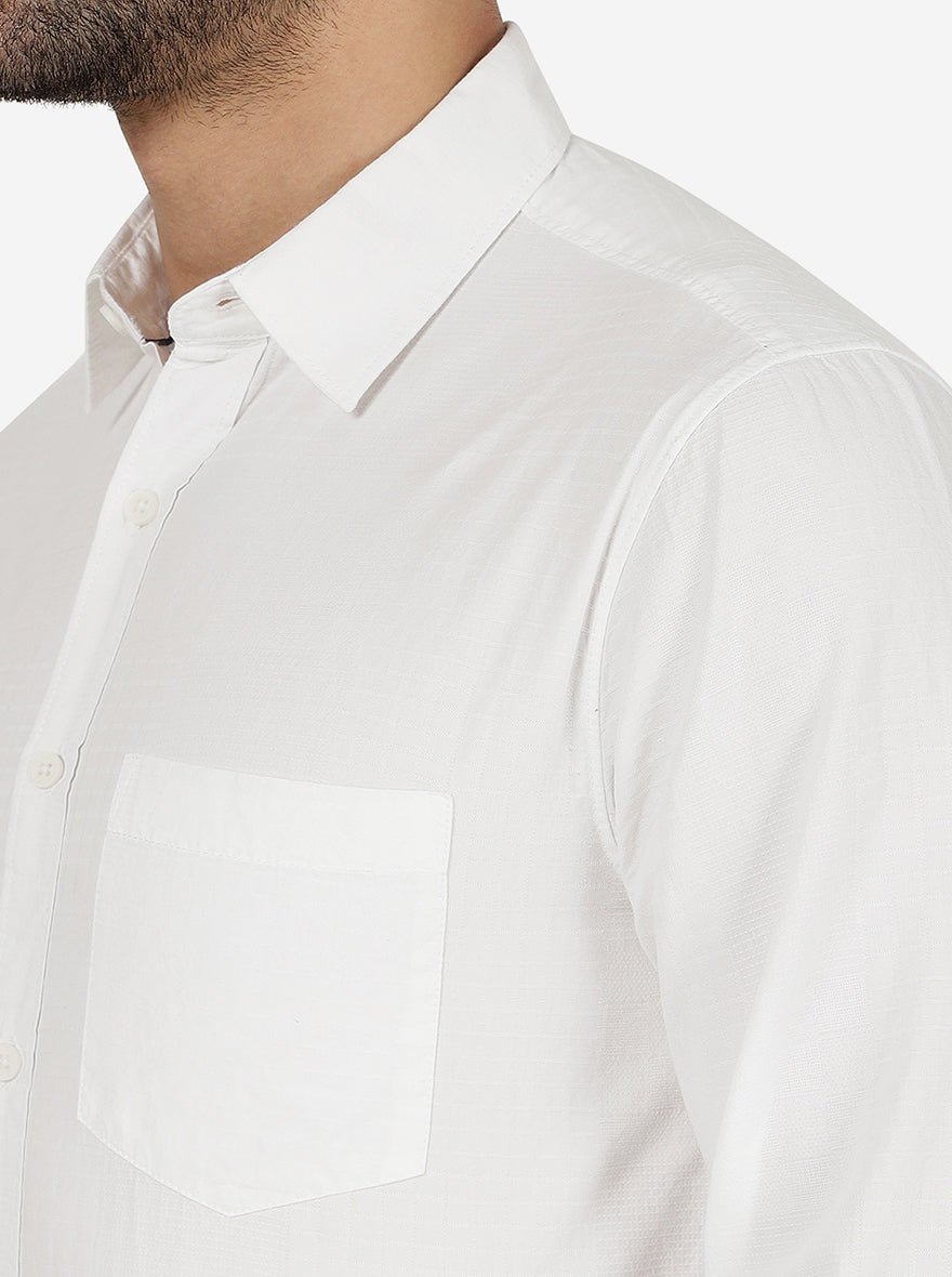 White Solid Slim Fit Casual Shirt | Greenfibre