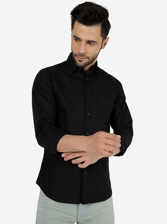 Black Solid Slim Fit Casual Shirt | Greenfibre