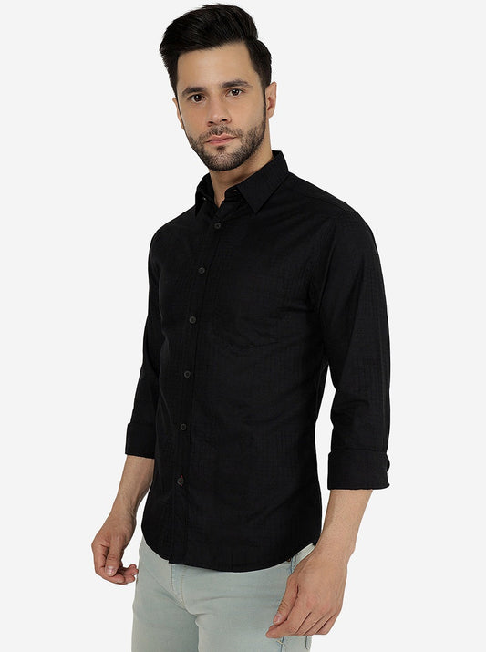 Black Solid Slim Fit Casual Shirt | Greenfibre