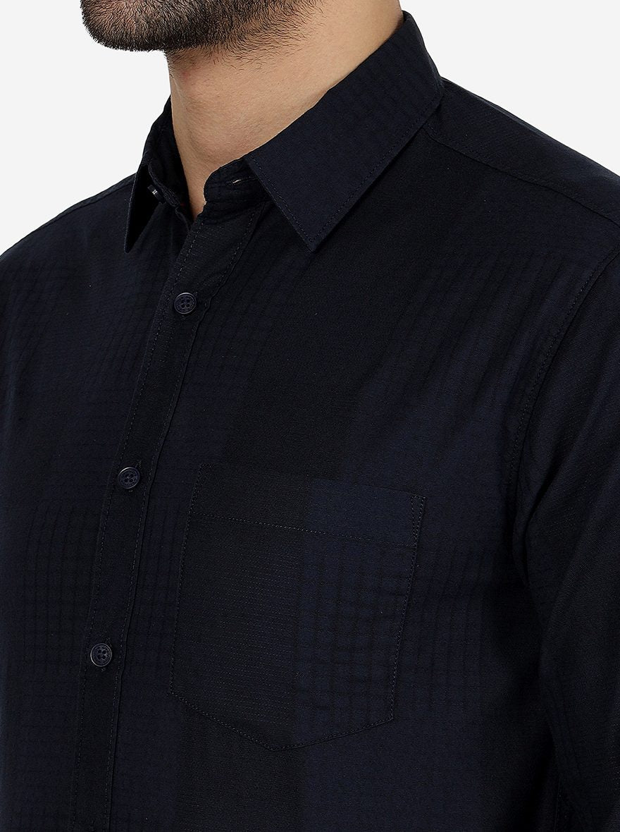 Navy Blue Solid Slim Fit Casual Shirt | Greenfibre