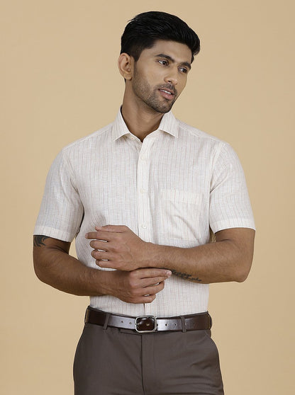 Beige Striped Slim Fit Formal Shirt | Greenfibre