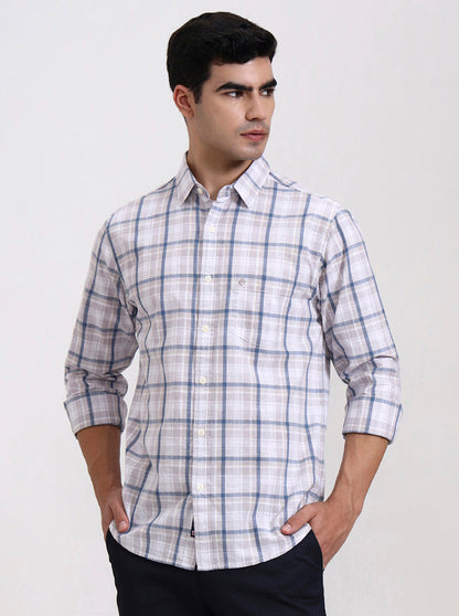 Light Purple Checked Slim Fit Casual Shirt | Greenfibre