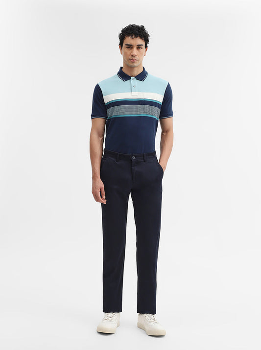 Navy Blue Solid Super Slim Fit Casual Trouser | Greenfibre