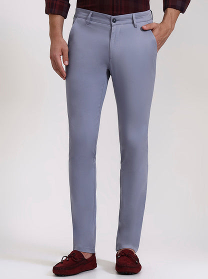 Light Blue Solid Super Slim Fit Casual Trouser | Greenfibre