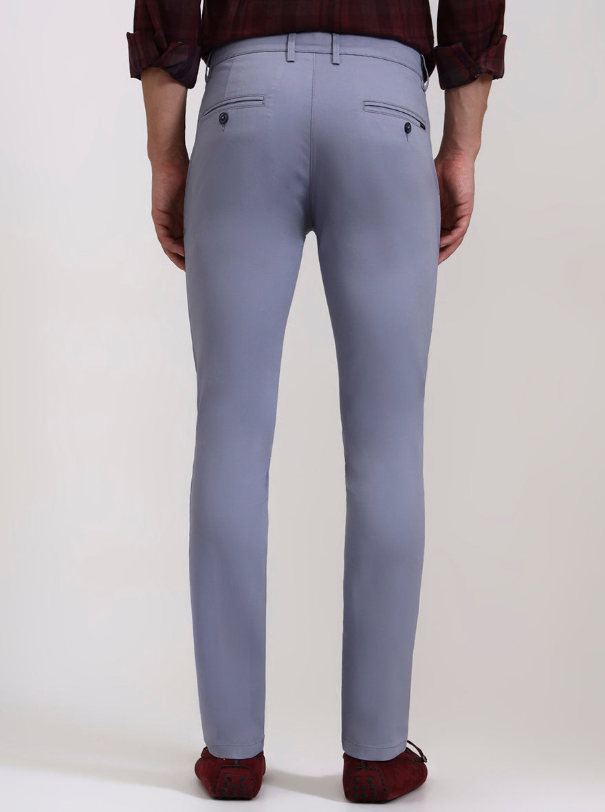Light Blue Solid Super Slim Fit Casual Trouser | Greenfibre