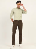 Olive Brown Solid Super Slim Fit Casual Trouser | Greenfibre