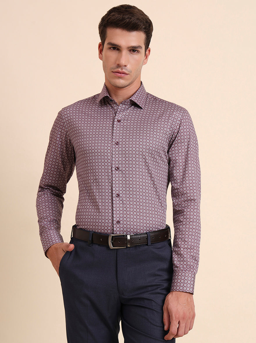 Maroon Printed Slim Fit Party Wear Shirt | GreenFiber